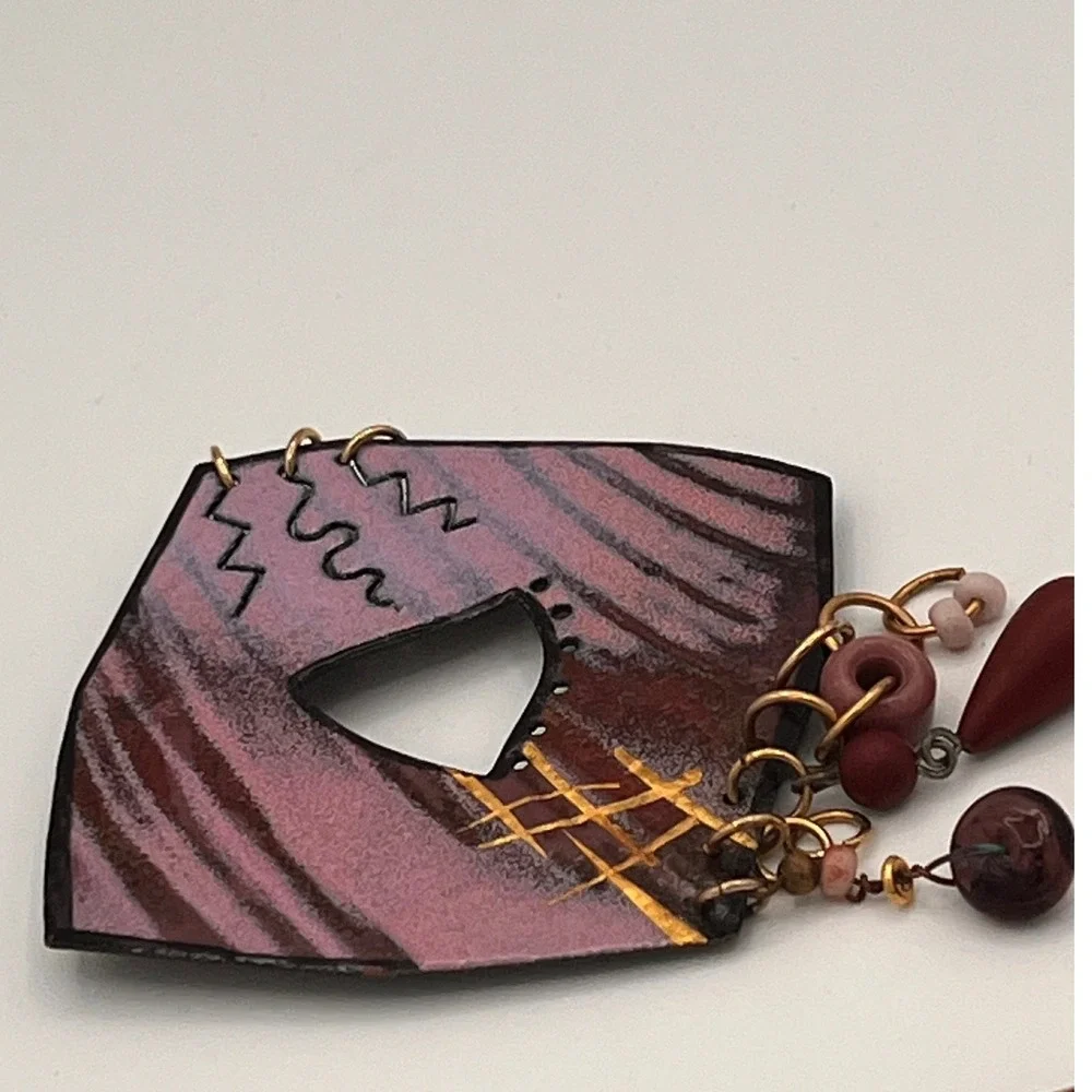 Handcrafted Purple and Black Enameled Brooch by Kathleen Wilcox abstract signed